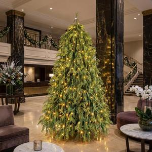 Sapin de Noël artificiel Premium Écologique Effet Naturel Pliant en PE et PVC, Épais et Dense, Pré-éclairé avec Support Métallique - Product Image 1