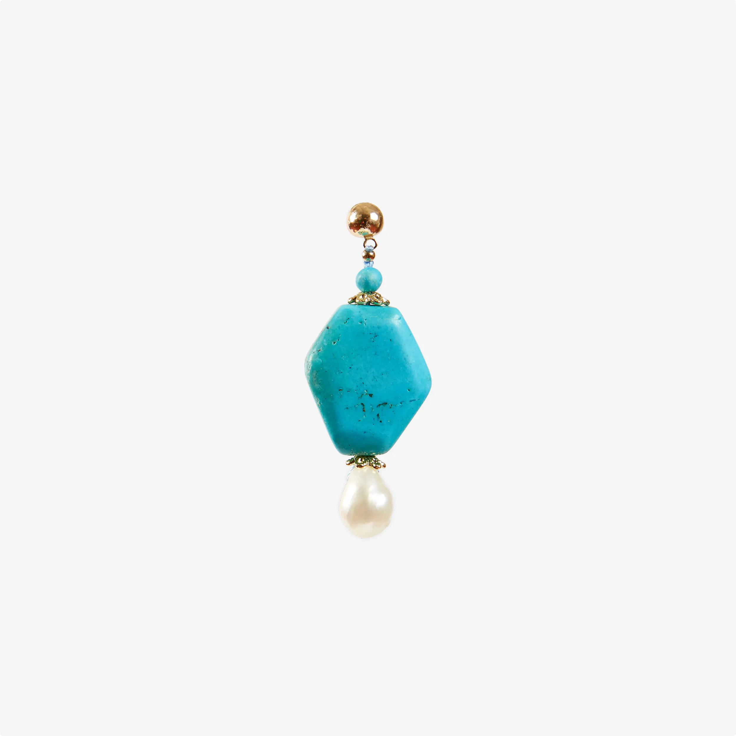 Ww Original Design Turquoise And Fresh Water Pearl With Gold Plated Drop Earring