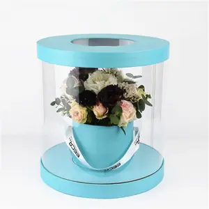 Nouvel arrivage boîte à fleurs <span class=keywords><strong>rose</strong></span> en plastique transparent boîtes d'emballage cadeau rondes transparentes pour expédition de fleurs avec ruban - Product Image 1