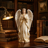 Statue d'ange de jardin, sculpture artistique en polyrésine moulée à la main pour décoration religieuse intérieure et extérieure avec finition pierre antique