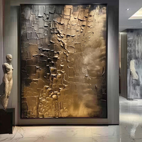 Peinture à l'huile abstraite moderne sur toile, sculpture florale sculptée à texture épaisse, or, décoration d'intérieur, œuvre d'art
