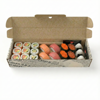Boîte de traiteur personnalisée en carton kraft long, avec pelliculage mat, gaufrage et doublure en mousse pour plateaux de sushis et sandwichs, à charnière