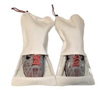 Lot de 4 sacs réutilisables en mousseline de coton, sac en toile respirant avec cordon de serrage et fenêtre transparente en maille, rangement pour tissu.