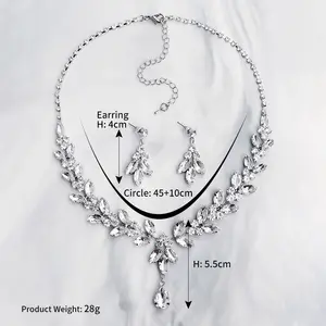 Luxury Korean Full Zircon Earring Necklace Jewelry Set Bridal Shining Wedding Jewelry Sets