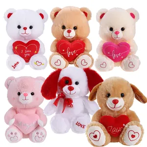 I Love You Valentine's Day Plush Toy Gifts Cute Teddy Bear Dog Peluche Stuffed Animal Toys With Red Heart Pillow