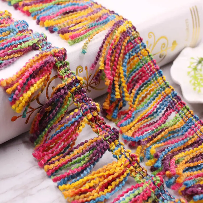 Wool broom fringed lace trim colorful knitting wool tassel lace trim for Home Textile Scarf Accessories