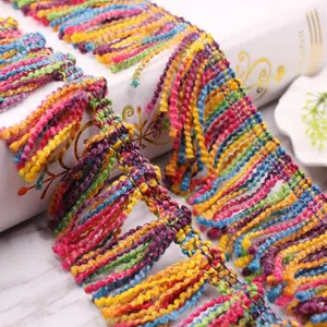 Wolle besen fransen spitze trim bunte stricken wolle quaste spitze trim für Home Textil Schal Zubehör