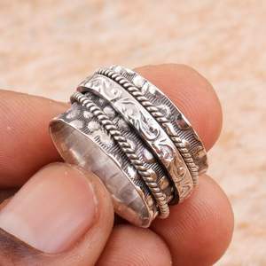 925 Sterling Silver Bubble <b>Spinner</b> <b>Ring</b> Unisex Handmade Three Tone Rhodium Finish Classic Meditation Style Parties Shama Gems - Product Image 5