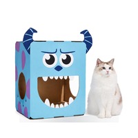 Maison pour chat en carton thème monstre, motif bleu avec cornes, pour chats d'intérieur, vente en gros, directement de l'usine
