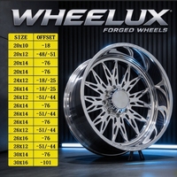 Jantes forgées WHEELUX Extreme Deep Lip de 20 à 30 pouces de largeur, 10J-16J, chromées, à déport négatif pour pick-up 4x4