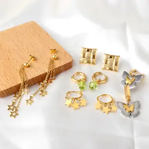 simple women high design feeling golden star earrings