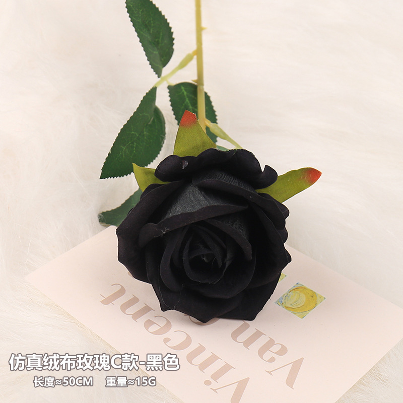 Simulated Velvet Rose Model C - Black