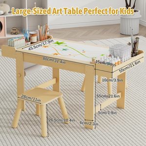 Trẻ Em Thủ Công Bảng Lưu Trữ Thiết Lập Bằng Gỗ Nghệ Thuật Vẽ Bàn Giấy Cuộn Cho Trẻ Em Của Bức Tranh Học Tập Đọc Sách Bao Gồm 2 Ghế - Product Image 6