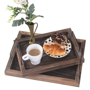 Venta al por mayor bandeja de madera rústica para servir para el desayuno, té, decoración del hogar y bandeja de madera para servir comida para uso doméstico - Product Image 3