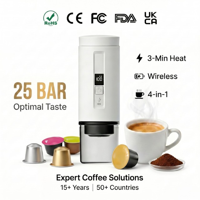 Portable Automatic French Espresso Coffee Machine Travel Camping Car Hotel Household Use USB Powered Ground Coffee Beans