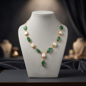 Ensemble collier et boucles d'oreilles exclusif en laiton vert et blanc avec perles, tendance, pour mariage, personnalisé, fait main, pour femmes - Product Image 2