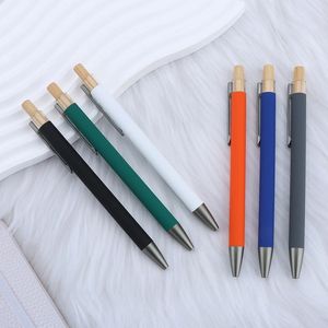 Hot Hotel a buon mercato pulsante di bambù Push retrattile Laser Logo personalizzato Comfort penna a sfera personalizzati regali promozionali - Product Image 4