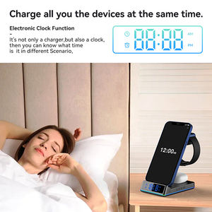 <span class=keywords><strong>Support</strong></span> de charge sans fil 15W pour IPhone14 12 11 Pro XR pour <span class=keywords><strong>Samsung</strong></span> Watch écouteurs Station de charge de téléphone avec lampe d'horloge Pad Dock - Product Image 4