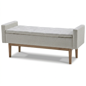 Modern Light Gray Eco-Friendly Adjustable Fabric Bench <b>with</b> Tufted Upholstery Wood Legs <b>Storage</b> Ottoman - Product Image 1