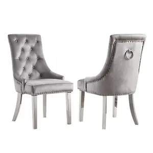Modern Luxury Velvet Dining Room Chair Multi-Color Optional with Silver Gold Stainless Steel Buttons for Restaurant Bar Use