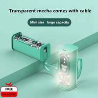 Nouvelle batterie externe en forme de capsule 5000 mAh avec câble Type-C, mini chargeur portable transparent, motif chat mignon de dessin animé