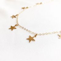 Femmes Simple Délicat Pleine Lune 14K Plaqué Or Rose Plaqué Argent Layered Pendant Handmade Star Chokers Necklaces