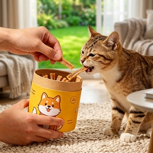Cilindro de Cartón Redondo Ecológico con Diseño de Perro de Dibujos Animados, Tubo de Papel para Almacenamiento de Alimentos para Animales - Product Image 1