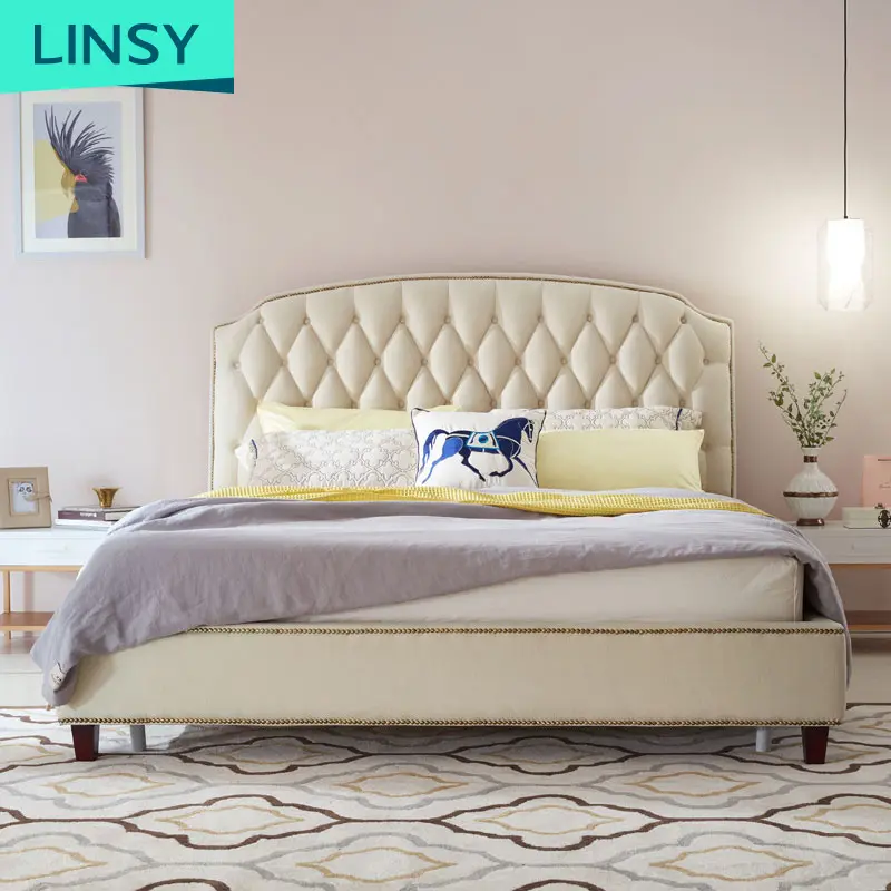 Linsy Home กระเป๋าผ้านุ่มทันสมัยเตียงคู่1.8เมตรขาไม้แข็งเตียงเก็บของหรูหรา