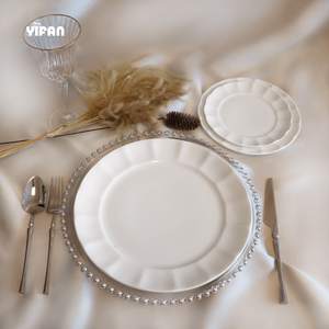 Plato Redondo de Porcelana Blanca Pura al por Mayor, Plato de Cena para Hotel, Juego de Platos de Cerámica de Hueso Fino con Relieve de Flores de Lujo - Product Image 3