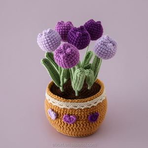 Handmade Knitted Artificial Crochet Tulip Flower Pot Plant Home Decoration for <b>Graduation</b> and Halloween - Product Image 6
