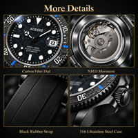 Montre de luxe en fibre de carbone noire pour homme, mouvement automatique, bracelet en silicone, étanche, style plongée, montres-bracelets OEM