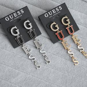 Pendientes Largos con Borlas y Piedras Preciosas en Forma de Letra, Diseño de Lujo, Chapados en Oro, Joyería <span class=keywords><strong>GUESS</strong></span> - Product Image 1