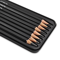 FLOWood – Lot de 8 crayons à croquis, durs, moyens et souples, noirs, en graphite, avec boîte en métal pour artistes, croquis et dessin