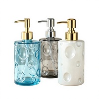 MEILUN ML-SD002 400ml Dispenser Sabun Kaca Embossed dengan Pompa Emas Botol Isi Ulang Sabun Tangan