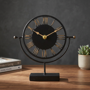 Premium Metal Tabletop <b>Clock</b> with Roman Numeral Dial and Rotating Decorative Frame for Home Office <b>Desk</b> Living Room Decor Accent - Product Image 3