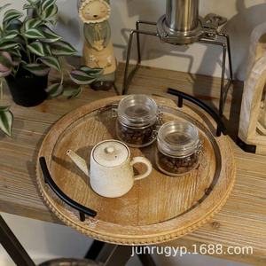 Bandeja de cuentas de madera redonda de color sólido para té de la tarde, decoración del hogar, bandeja ornamental - Product Image 3