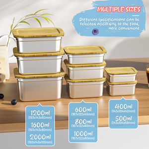 Boîte à lunch en métal Boîte à lunch Tiffin réutilisable en acier inoxydable Ensembles de boîtes à lunch Boîte à bento allant au micro-ondes Couvercles en bambou - Product Image 6