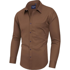 <span class=keywords><strong>Camisas</strong></span> Chinas de <span class=keywords><strong>Marca</strong></span> para Hombre, Camisa de Vestir Informal para Oficina, Color Marrón - Product Image 1