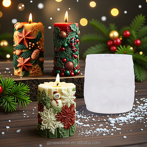 Nieuwe Ideeën Kerstkaarsvorm Voor Diy Elanden Kerstboomkaars Maken Wasvorm 3d Reliëf Cilindrische Epoxyhars Gietvormen - Product Image 4