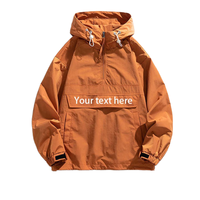 Veste Anorak Homme Légère en Nylon, Coupe-Vent à Capuche Demi-Zip avec Poche Kangourou, Logo Personnalisé, Vente en Gros OEM