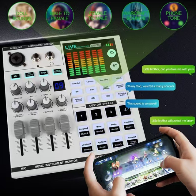 Pro Live Streaming Sound Card Kit - All-in-One Audio Mixer with Vocal Tune Reverb Voice Changer for Singing & Cross-Border