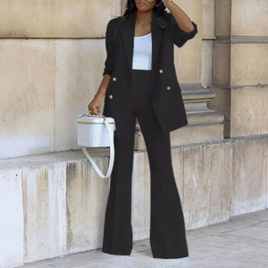 Completo <span class=keywords><strong>da</strong></span> Donna alla Moda per Ufficio, Giacca e Pantaloni Tinta Unita a Maniche Lunghe, Outfit Estivo Formale per Donne - Product Image 3