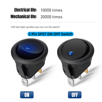 Interrupteur à bascule rond de 20 mm, 12 volts, 20 ampères, 3 broches, marche/arrêt, pour cafetière, bateau, voiture, mini-interrupteur à bascule LED