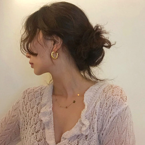 Oro de 18 quilates relleno grueso wisted retro minimalista diseño dorado trenzado grueso chapado en oro nudo mujeres Loop pendientes de aro joyería - Product Image 5