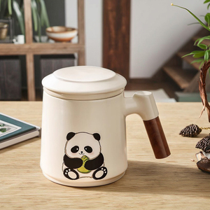 Phim Hoạt Hình Thiết Kế Panda Tea Cup Với Tách Nước Không-Scalding Gốm Văn Phòng Và Cá Nhân Sử Dụng Bằng Gỗ Xử Lý <span class=keywords><strong>Mug</strong></span> Với Nắp - Product Image 1