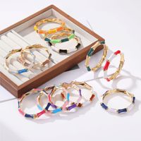 Gelang Bambu Tetesan Minyak Warna-warni Eropa dan Amerika, Gelang Namel Berlapis Elektroplating Alloy untuk Wanita, Tersedia Grosir