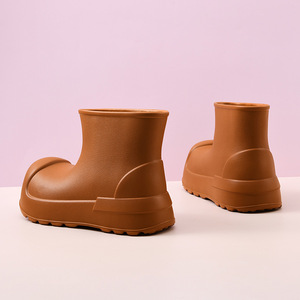 Women's Rain Boots Low-Cut Thick Sole Mid-Heel Waterproof <b>EVA</b> Beige All-Season Solid Color - Product Image 3