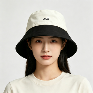 Two Tone Color Block Cotton Bucket <b>Hat</b> Custom ACE Embroidery Logo Soft Wide Brim Image Style UV Protection Unisex Travel <b>Hat</b> - Product Image 1