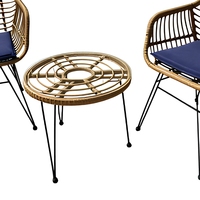 Ensemble bistrot de patio 3 pièces en rotin avec 2 fauteuils rembourrés, mobilier d'extérieur en osier pour balcon