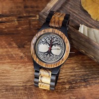 Jam Tangan Kayu Pria Baru Jam Tangan Kuarsa Pola Pohon Kreatif Jam Tangan Bergaya Unik Estetika Vintage Minimalis 40Mm